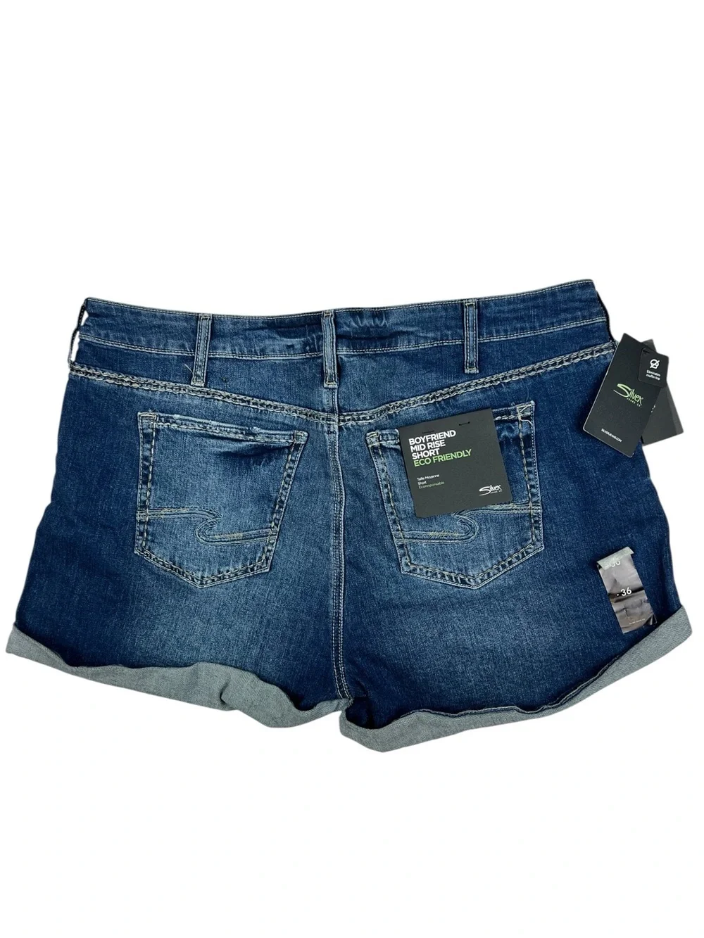 Silver Jeans Elyse Curvy Boyfriend Mid Rise Stretch Denim Shorts Cuffed W36
